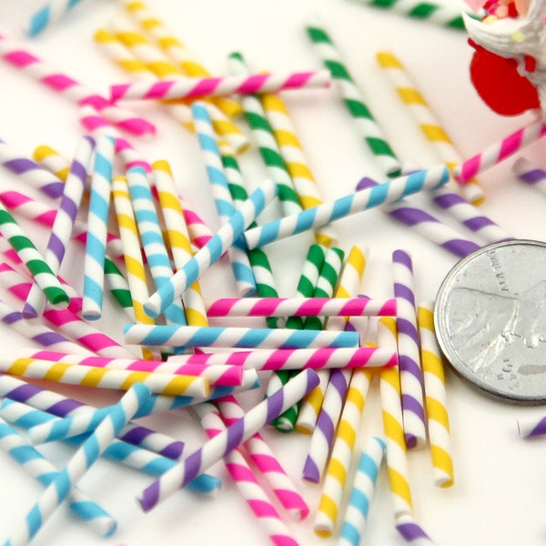 Fake Straws - 23mm Tiny Fake Straws or Candy Sticks Fimo Cabochons - for making fake sweets – 40 pc set