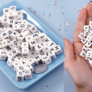 100 BULK Alphabet Letter Beads Cube Assorted Lot Wholesale White Gold 4.5mm
