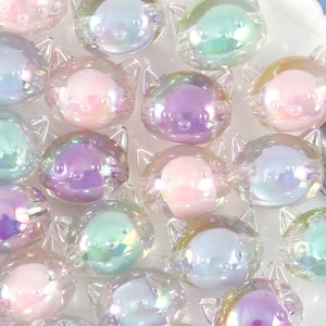 Cat Beads - 18mm Pastel AB Kitty Bead Chunky Acrylic or Plastic Beads - 12 pc set