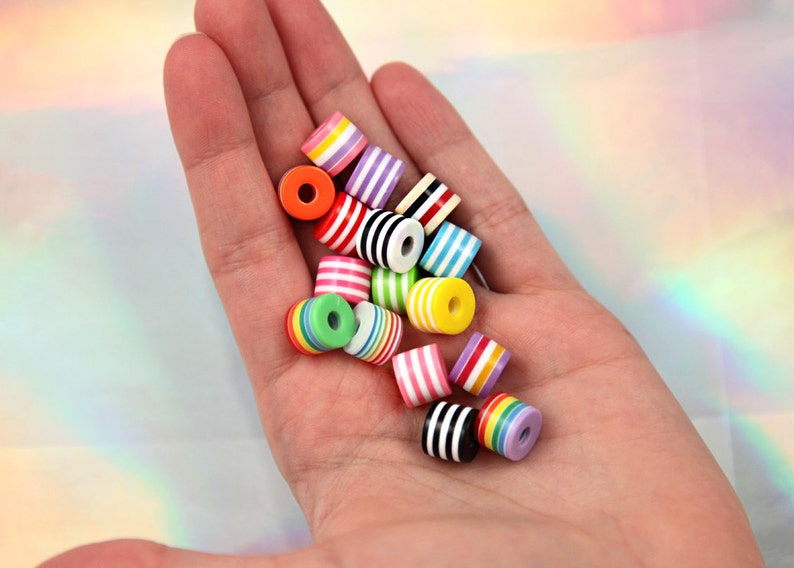 small size beads cylinder shape mixed color 10mm Striped Roller Resin Beads 80 pc set