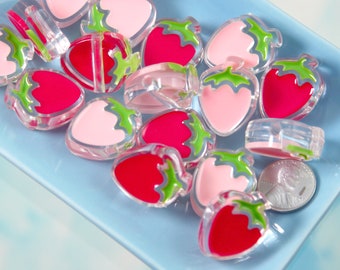 Strawberry Beads - 26mm Strawberry Transparent Acrylic or Resin Beads - 8 pc set