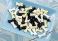 Bone Beads - Black and White Color Mix - 45 pieces - 20mm Bone Shape Halloween Acrylic or Plastic Beads