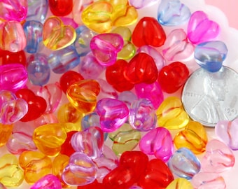 Heart Beads - 8mm Tiny Translucent Heart Beads Resin or Acrylic Beads, mixed color, small size beads - 150 pc set