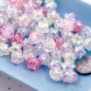 Cracked Pastel Star Beads - 60 pieces - 12mm Pastel AB Crackle 3D Acrylic Star Beads - Resin Star Beads