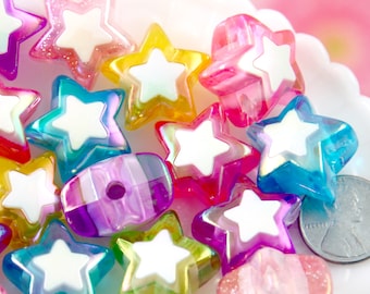 Star Beads - 10 pieces - 22mm Amazing AB Translucent Double Star Acrylic or Resin Beads