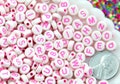 Letter Beads - 7mm White Bead with Pink Text Round Alphabet Acrylic or Resin Beads - 400 pc set
