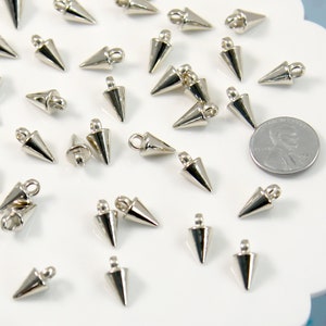Small Spike Charms - 50 pc set - 15mm Small Spiky Charm - Electroplated Silver - With Holes to Easily make Jewelry