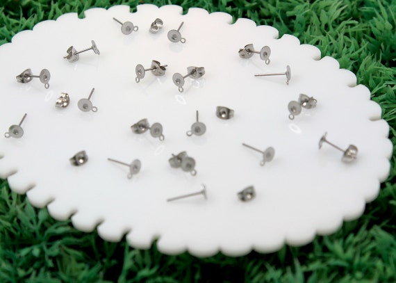 12mm Stainless Steel Stud Earring Posts with 5mm Glue Pads and Loop fo –  Delish Beads