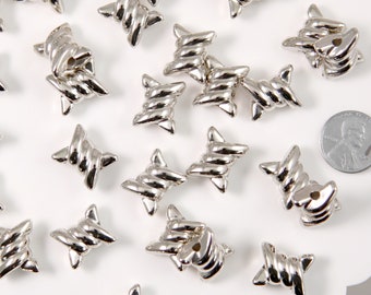 Barbed Wire Beads - 30 pc set - 17mm Barb Wire Bead - Electroplated Silver - Easily Connect to make a Necklace