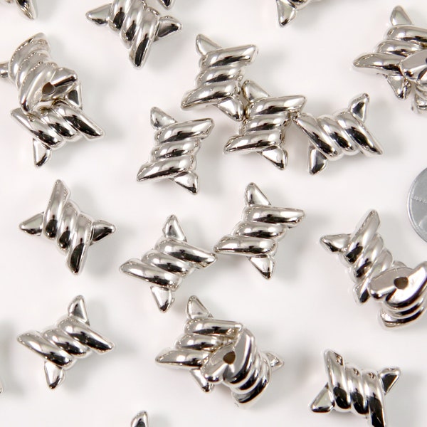 Barbed Wire Beads - 30 pc set - 17mm Barb Wire Bead - Electroplated Silver - Easily Connect to make a Necklace