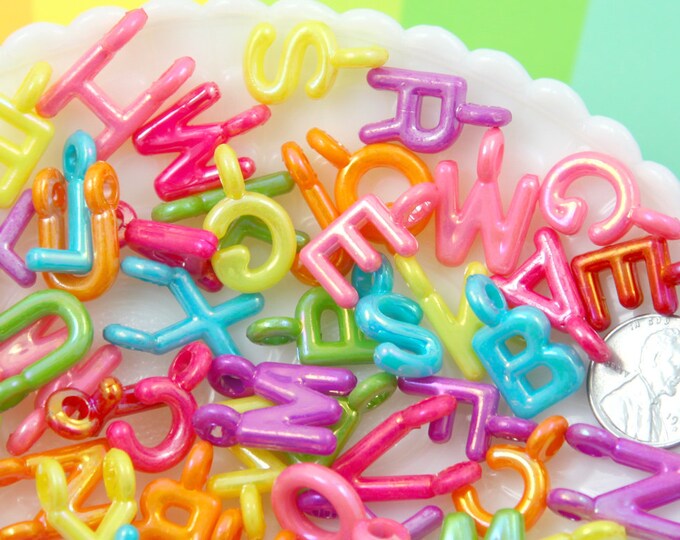 Plastic Letter Charms 20mm Cute AB Shiny Alphabet Letter Etsy