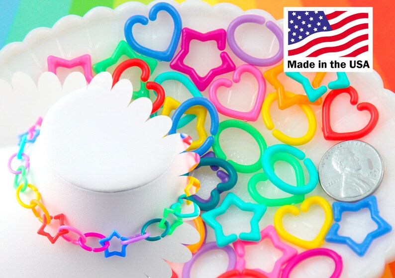 Kawaii Plastic Chain Links 20mm Opaque Bright Colorful Star Etsy