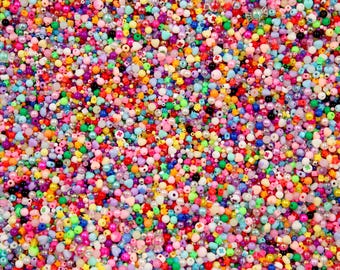 Super Tiny Bead Mix - 2000+ pieces - Acrylic Bead Grab Bag - Mini Plastic Beads - Hearts, Stars, Cubes, and more! - Perfect as Spacer Beads