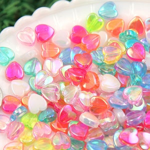 Heart Beads - 8mm Tiny AB Iridescent Pastel Hearts Resin or Acrylic Beads, mixed color, small size beads - 200 pc set