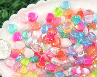 Iridescent Pastel Heart Beads: 8mm Mixed Color Resin Beads (200 pc)