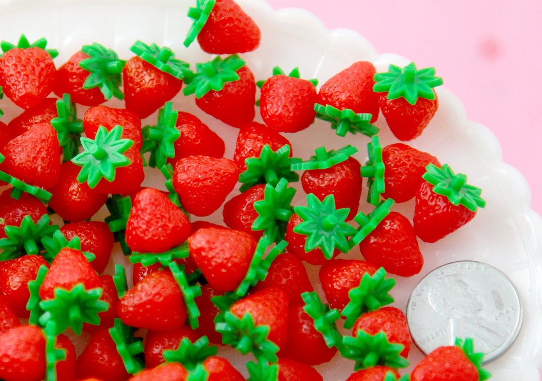 Fake Strawberries 10mm Little Fake Strawberry Soft Squishy Silicone Berry or Resin Cabochons 8