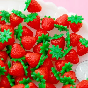 Fake Strawberries - 10mm Little Fake Strawberry Soft Squishy Silicone Berry or Resin Cabochons - 8 pc set