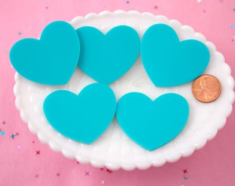 Heart Cabochons - 45mm Blue Solid Color Heart Cabochons - 4 pc set