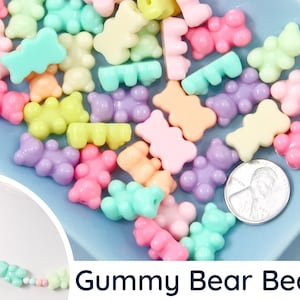 Pastel Gummy Bear Beads - 18mm Pastel Opaque Fake Gummy Bears with Hole for Stringing - Fake Candy Resin Beads - 30 pc set