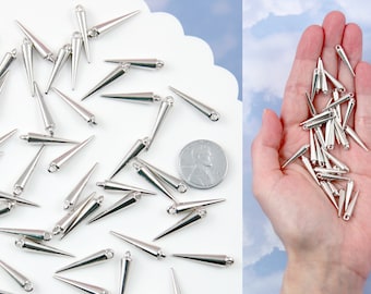 Spike Charms - 30 pc set - 23mm Spiky Charm - Electroplated Silver - With Holes to Easily make Jewelry