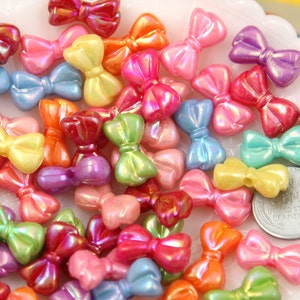18mm AB Small Cute Bow or Ribbon Shape Iridescent Plastic Acrylic or Resin Beads - 100 pc set