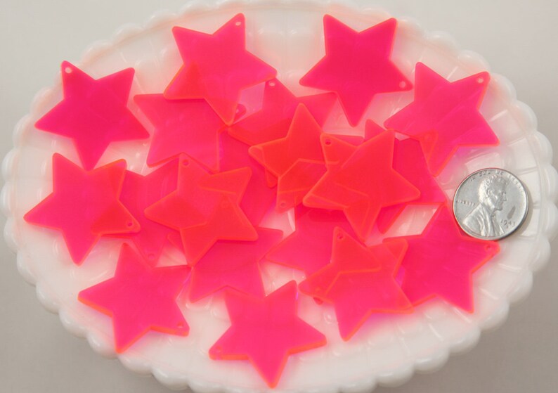 Resin Star Charms 30mm Bright Pink Star Acrylic or Resin Charms 6 pc set image 3