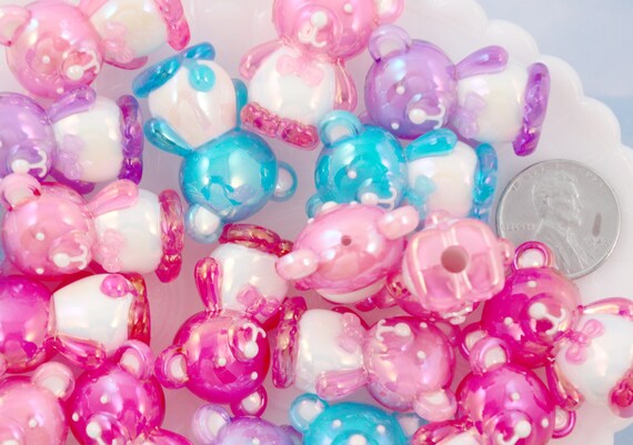 Kawaii Beads 28mm Cute Ab Teddy Bear Bead Chunky Acrylic Or Etsy
