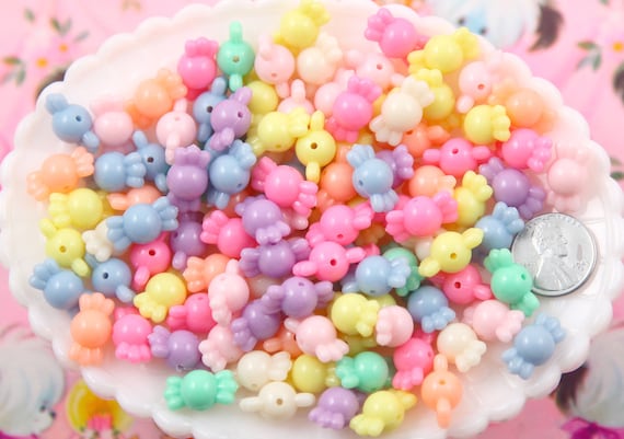 Candy Beads 9mm Small Candy Shape Beautiful Bright Pastel Acrylic or Resin  Beads 100 Pc Set 