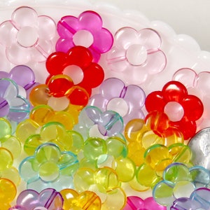 Flower Beads - 18mm Transparent Outline Flower Frame Iridescent Color Plastic Acrylic or Resin Beads – 80 pc set