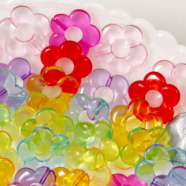 Flower Beads - 18mm Transparent Outline Flower Frame Iridescent Color Plastic Acrylic or Resin Beads – 80 pc set