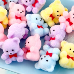 Mini Pastel Flocked Bears 26mm Pastel Flocked Miniature Bear Colorful Little Miniature Fuzzy Soft Bears 4 Pc Set Etsy Australia