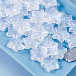 Star Beads - 20mm AB Iridescent Shimmer White Star Resin or Acrylic Beads - 20 pc set - Mixed Colors