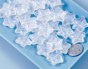 Star Beads - 20mm AB Iridescent Shimmer White Star Resin or Acrylic Beads - 20 pc set - Mixed Colors