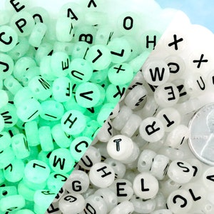 Glow Letter Beads - 7mm Glow in the Dark Alphabet Acrylic or Resin Beads - 300 pc set