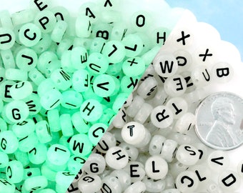 Glow Letter Beads - 7mm Glow in the Dark Alphabet Acrylic or Resin Beads - 300 pc set