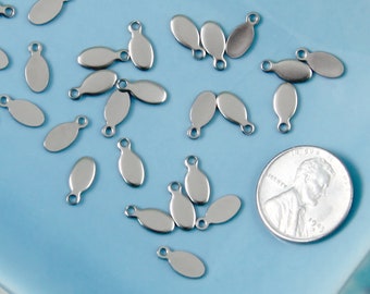 10mm Long Thin Shape Small Steel Color Bails - 25 pcs - Stainless Steel Drop Pads, for Making Cabochons into Charms!