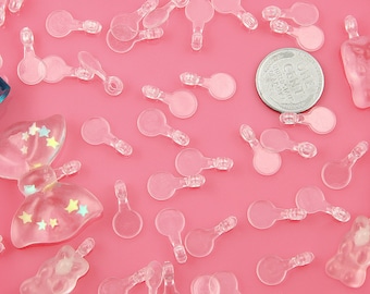 Plastic Bails - 15mm Clear Round Transparent Plastic Glue On Bails - make cabochons into charms - 100 pc set