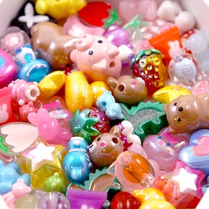 Cute Bead Grab Bag - Cute Animals and Shapes - Mixed Lot of Plastic Beads - great for kandi, ispy, sensory crafts, jewelry making - 50+ pcs