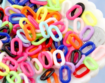 Plastic Chain Links - 15mm Bright Colorful Plastic or Acrylic Chain Links - Mixed Colors - 200 pc set