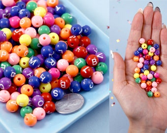 Letter Beads - 7mm Small Round Sphere Colorful Alphabet Acrylic or Resin Beads - 400 pc set