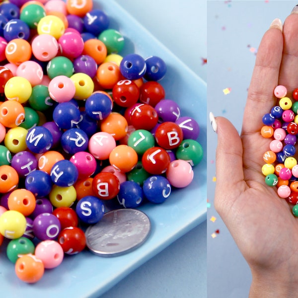 Letter Beads - 7mm Small Round Sphere Colorful Alphabet Acrylic or Resin Beads - 400 pc set