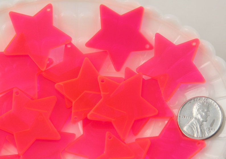 Resin Star Charms 30mm Bright Pink Star Acrylic or Resin Charms 6 pc set image 4