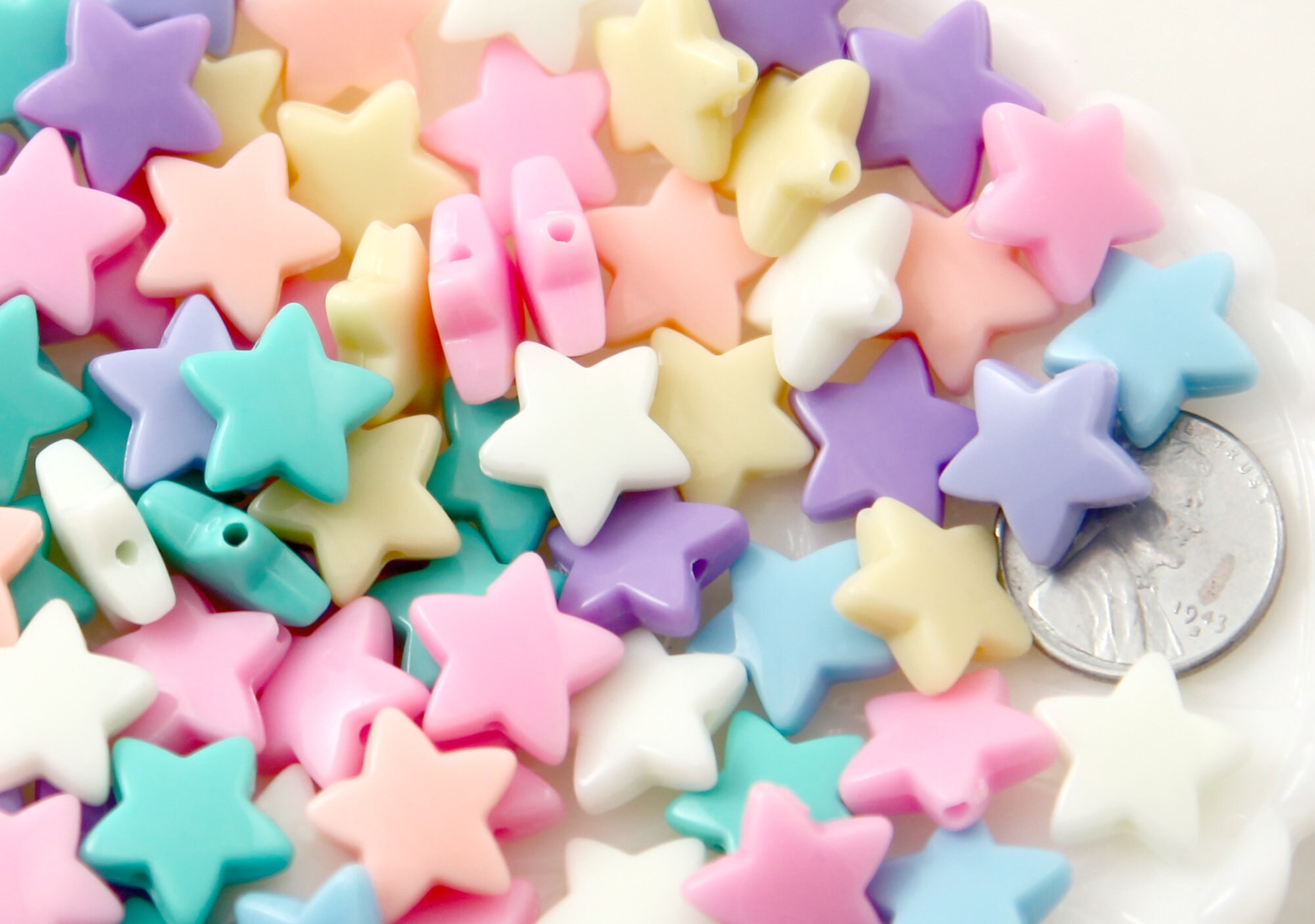 14mm Rounded Pastel Star Acrylic or Resin Beads - 100 pcs set