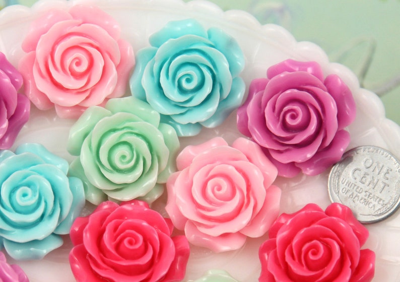 Resin Roses 30mm Beautiful Chunky Rose Flatback Resin Etsy