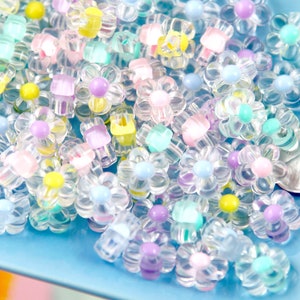 Acrylic Flower Beads - 12mm Small Pastel Transparent Acrylic Flower Beads with Inner Bead - Little Resin Flower Beads - 75 pc set