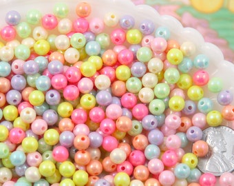 Pastel Beads - 6mm Ice Cream Pastel Colors Shiny AB Iridescent Small Round Shape Plastic or Acrylic Beads - 500 pcs set