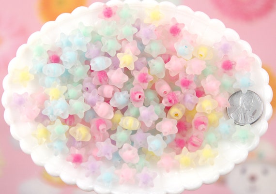 Pastel Beads - 15mm Pastel Snowflake Acrylic or Resin Beads - 100