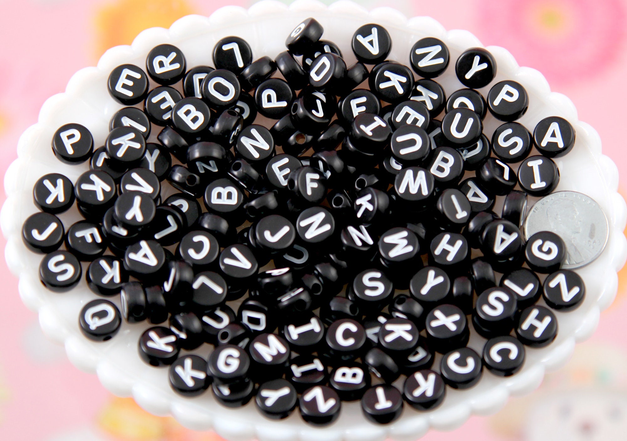 Big Letter Beads 10mm Large Round Black Alphabet Acrylic or Etsy