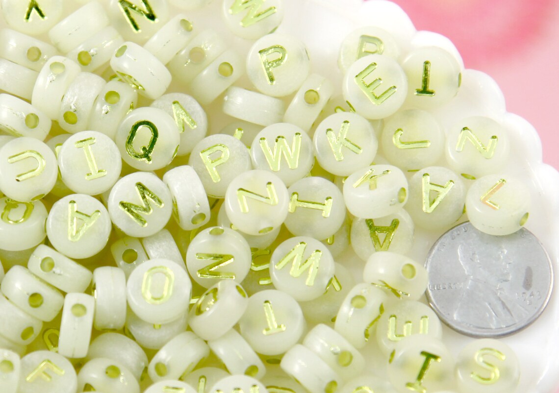 Big Letter Beads 10mm Large Glow in the Dark Round Gold and Etsy