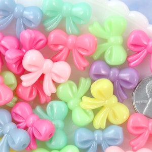 20mm Bright Pastel Neon Bows Ribbon Shape Acrylic or Resin Beads - 40 pc set